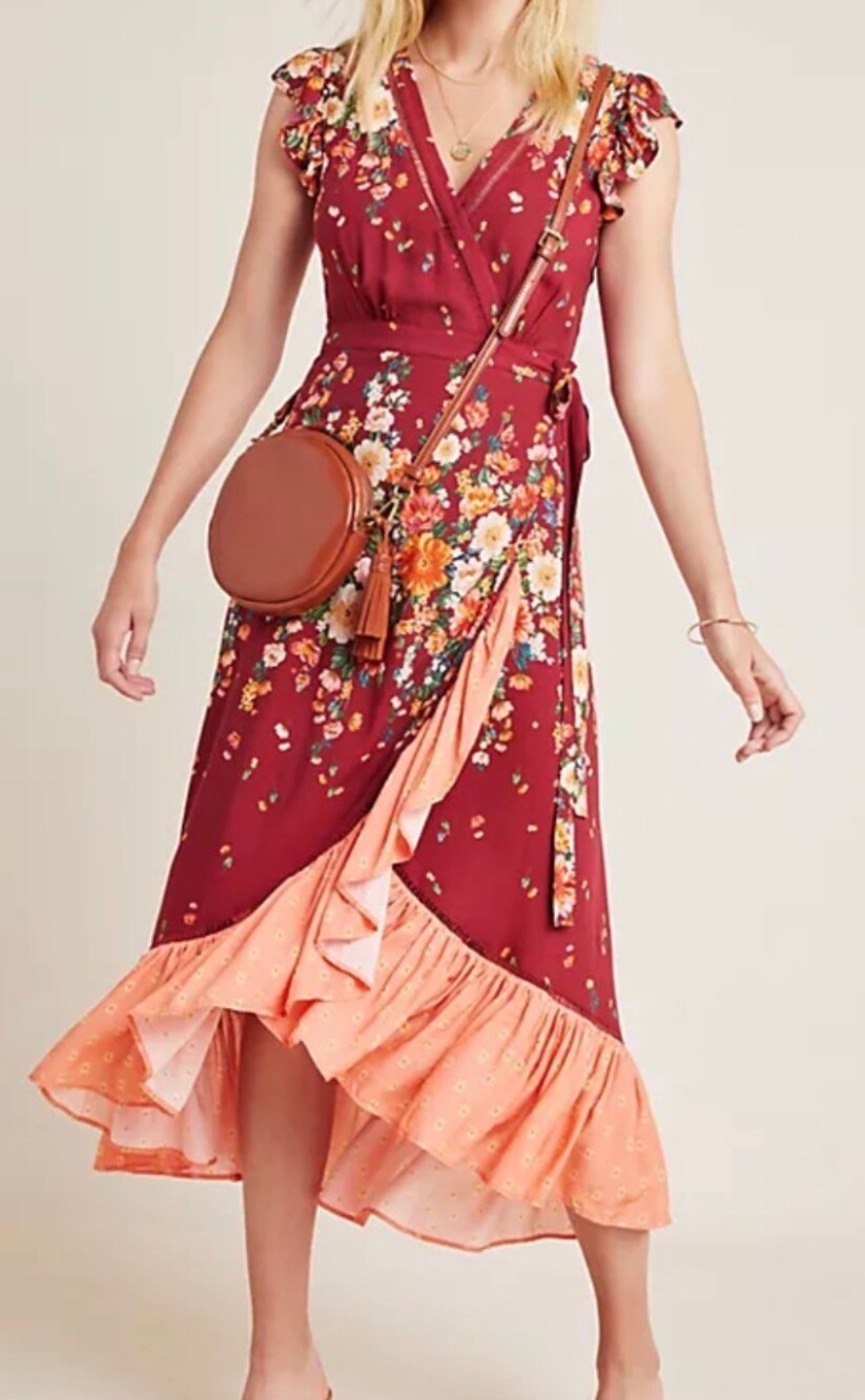 Farm Rio Red Floral Wrap Dress High-Low Hem Size S